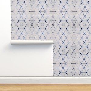 Geometric Non-Pasted Wallpaper - Shibori Triangle by pricedesigns - Shibori Bohemian Tie Die Indigo Wallpaper Double Roll by Spoonflower