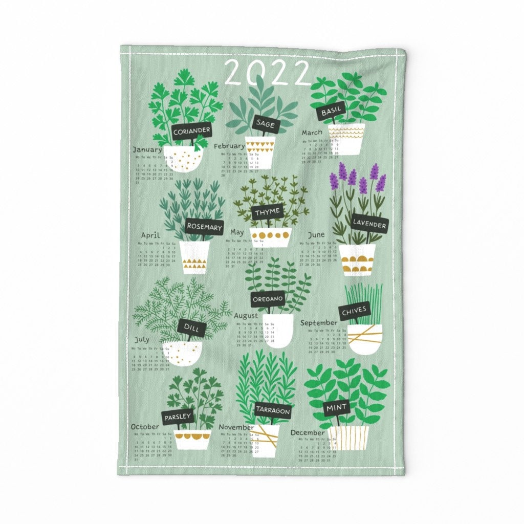 2022 Herbs Calendar Tea Towel Herbs Light Green By | Etsy