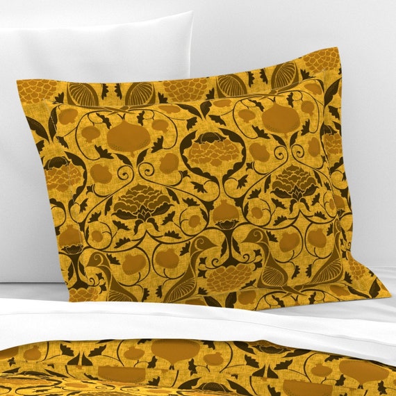 Gold Damask Pillow Sham Partridge and Pomegranate Gold by Etsy