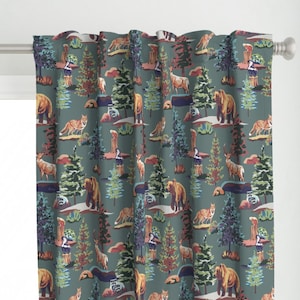 Pine Forest Curtain Panel - Rocky Woodland by diseminger - Woodland Creatures Rocky Mountains Custom Curtain Panel by Spoonflower