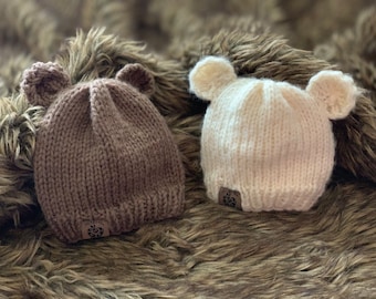 KNIT PATTERN - Baby Bear Hat  - Baby Bear Beanie - Baby Winter Hat -  Size Newborn to 12 months