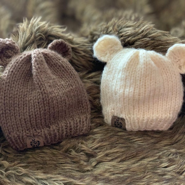 MOTIF EN MAILLE - Bonnet bébé ours - Bonnet bébé ours - Bonnet d'hiver pour bébé - Taille nouveau-né à 12 mois