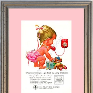 1962 Bell-telefoon Babytelefoontje Vintage advertentie Draaibare wijzerplaat Betsy Bell teddybeer Little Girl Love Pink Seattle * Jij kiest kleuren lijst-mat*