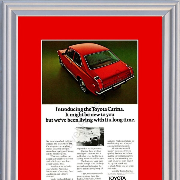 1972 Toyota Carina Vintage Ad New to You Red See How Much Car Your Money Can Buy Get What You Want 72 *You Choose Frame-Mat Colors*