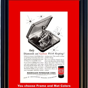 1944 WWII WW2 MacMillan Motor Oil Vintage Ad Flat Head Zes 6-cilinder motordiamanten koolstof Tweede Wereldoorlog 2 44 *Kies kleuren framemat*