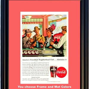 1946 Coca Cola Soda Fountain publicité vintage Coke Drug Store Neighbourhood Club La pause qui rafraîchit Ice Cold 46 * Vous choisissez les couleurs du passe-partout *