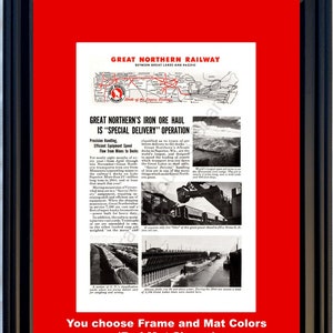 1945 WWII WW2 Great Northern Railway Vintage Ad Iron Ore Victory Great Lakes Train Railroad World War II 2 45 *You Choose Frame-Mat Colors*