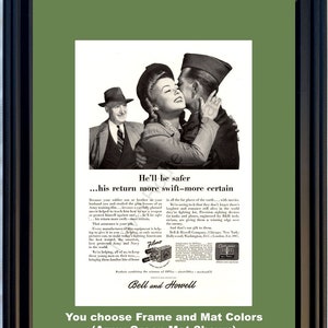 1944 WWII WW2 Army Training Movies Vintage Ad Soldier Deployment Bell and Howell Filmo Films World War II 2 44 *You Choose Frame-Mat Colors*