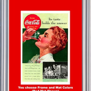 1939 Coca Cola Soda Fountain Vintage Ad Drink Woman Taste Answer Ice Cold Thirst Sunny Climes Coke 39 *You Choose Frame-Mat Colors*