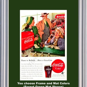 1948 Coca Cola Soda Fountain Vintage Ad Coke 6 Bottle Carton The Pause That Refreshes Ice Cold Drink Frosty 48 *You Choose Frame-Mat Colors*
