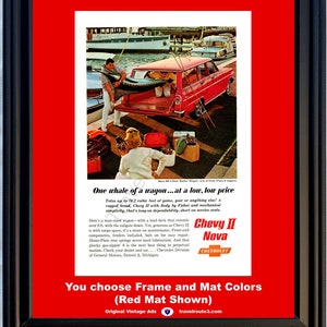 1962 Chevy II Nova Wagon Vintage Ad 2 62 Chevrolet Station 400 4-deurs Blue Marlin Whale vissersbootdok *U kiest de kleuren framemat*