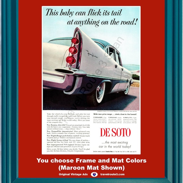 1957 De Soto Fireflite Vintage Ad 57 4 Dr Sedan Tail Light Taillight Tailfin Fin Seaton Blue White DeSoto *You choose Frame-Mat Colors*