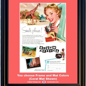 1957 Zuid-Afrika Reizen Vintage Advertentie Safari Giraffe Lions Kruger 57 Chevrolet Chevy Big Game Camera *Keuze kleuren lijst: mat*