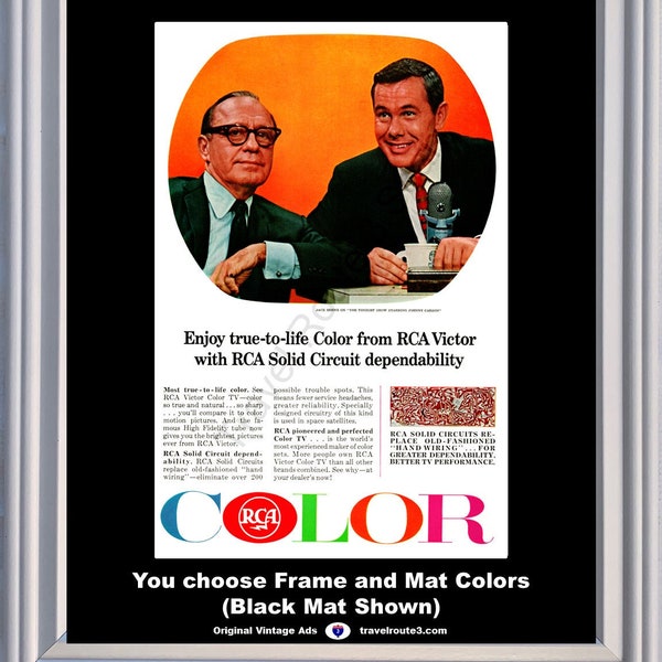 1965 Johnny Carson Jack Benny Vintage Ad Tonight Show RCA Victor Color Television TV 65 *You Choose Frame-Mat Colors*