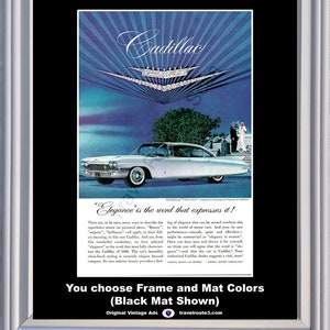 1960 Cadillac Fleetwood Vintage Ad Diamonds Platinum Cartier V Crest Elegance Luxury White 60 Late 59 Ad *Wybierasz kolory ramek i mat*