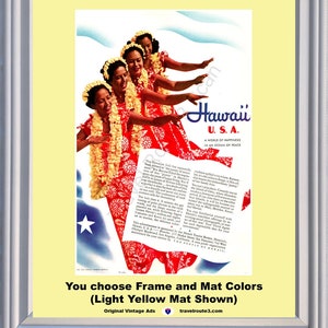 1941 Hawaii World War II 2 Vintage Ad WWII WW2 Travel Vacation Hula Dance Dancers Happiness Peace Pearl Harbor *You Choose Frame-Mat Colors*