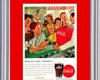 1947 Coca Cola Soda Brunnen Vintage Ad Coke Baseball Kinder Kinder Hometown Club Die Pause, die 47 erfrischt * Sie wählen Rahmenfarben *