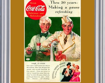 1936 Coca Cola Soda Fountain 50th Anniversary Framed ORIGINAL