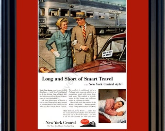 1953 New York Central Railroad Vintage Ad Empire State Water Level Route Train Railway System Pullman Sleeper 53 You Choose Frame-Mat Colors