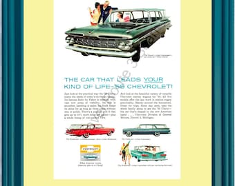 1959 Chevrolet Nomad Vintage Ad 59 Chevy Brookwood Parkwood Station Wagon *You Choose Frame-Mat Colors-Free USA S&H*