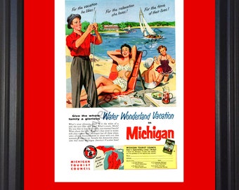 Anuncio vintage de Michigan, Michigan, 1954 Water Wonderland, viajes de vacaciones, 54 *Usted elige los colores del marco y el paspartú - Envío y manipulación gratuitos en EE. UU.*