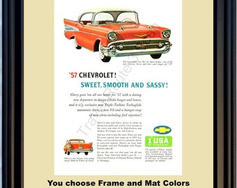 1957 Chevrolet Bel Air Vintage Ad 57 Chevy 4 Door Hardtop Sport Sedan Sweet Smooth Sassy Low Body by Fisher *You Choose Frame-Mat Colors*