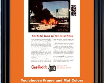 1943 WWII WW2 The Battle of Midway Vintage Ad Cine Kodak Camera Movie U.S. US Navy Eastman World War II 2 43 *You Choose Frame-Mat Colors*