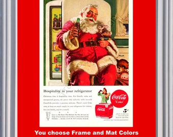 1947 Coca Cola Coke Vintage Ad Christmas Santa Claus Cooler Button The Pause That Refreshes 47 *You Choose Frame-Mat Colors-Free USA S&H*