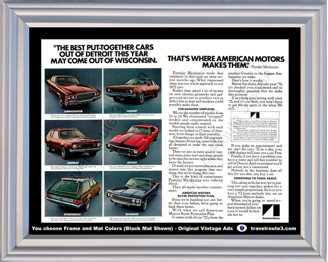 A様 オーダーページ 1972 AMC Javelin Gremlin Vintage Ad 72 Ambassador Hornet