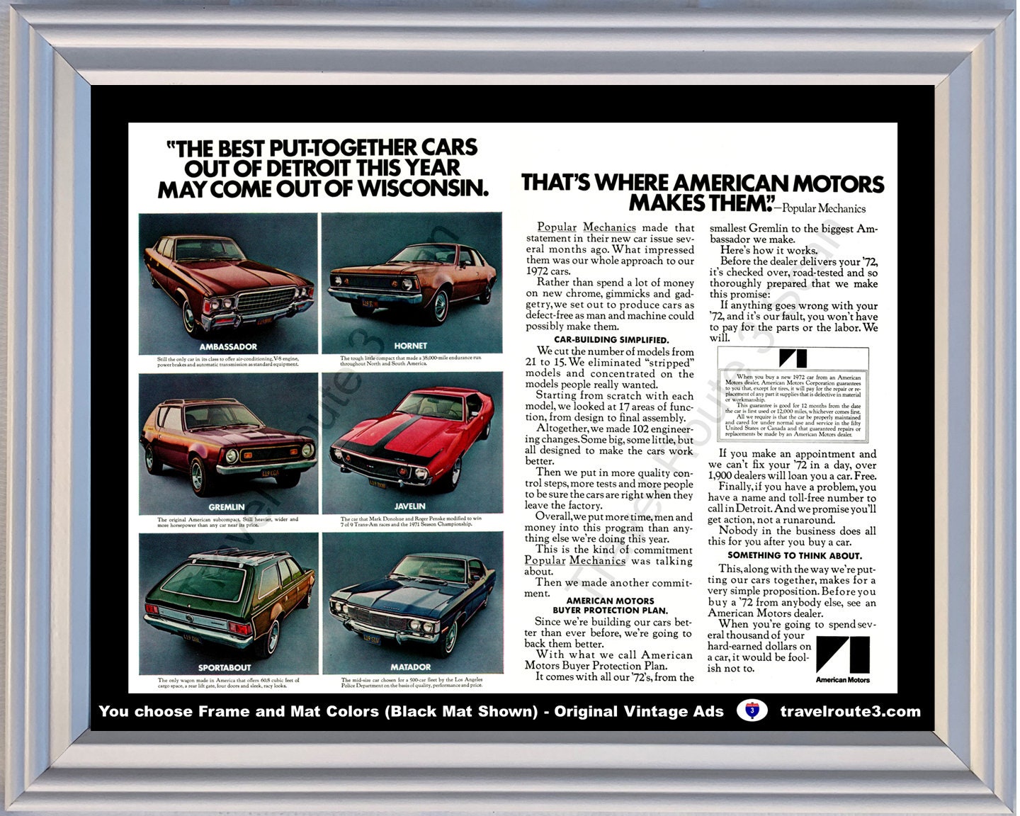 1972 AMC Javelin Gremlin Vintage Ad 72 Ambassador Hornet