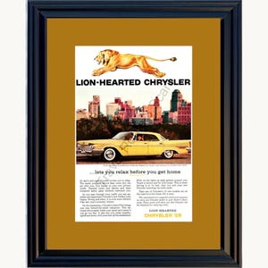 1959 Chrysler New Yorker Framed ORIGINAL Vintage Ad - 59 Lustre-Bond Spun Yellow Lion Hearted *You Choose Frame-Mat Colors-Free USA S&H* image 1
