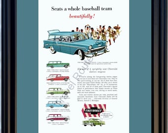 1956 Chevrolet Station Wagon Vintage Ad 56 Chevy Bel Air Beauville Nomad 210 Townsman 150 Handyman *You Choose Frame-Mat Colors-Free USA S&H