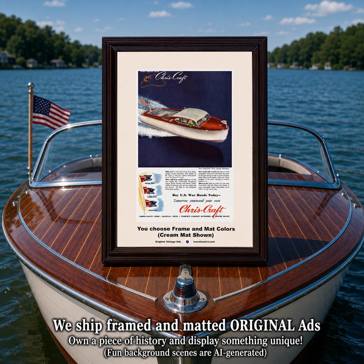 1945 Chris Craft Custom Sportsman Vintage Print Ad Runabout