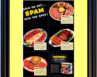 1942 Spam Canned Food Vintage Ad Sandwich Eggs Bake Pancakes Hormel 42 *You Choose Frame-Mat Colors*