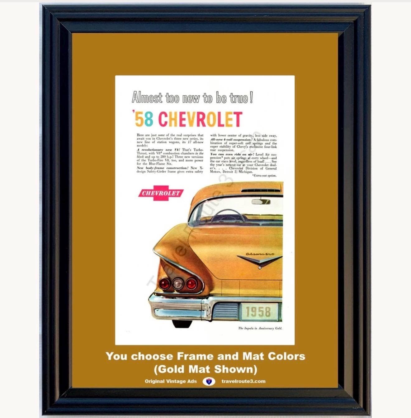 1958 Chevrolet Impala Framed ORIGINAL Vintage Ad - 58 Chevy 50th