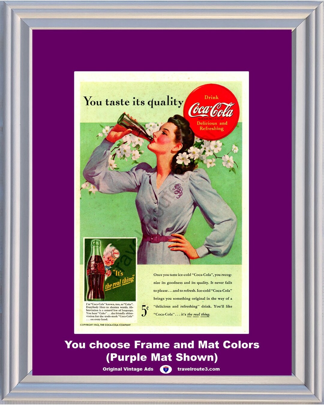 1942 WWII WW2 Coca Cola Vintage Ad Coke Woman Flowers Ice Cold the