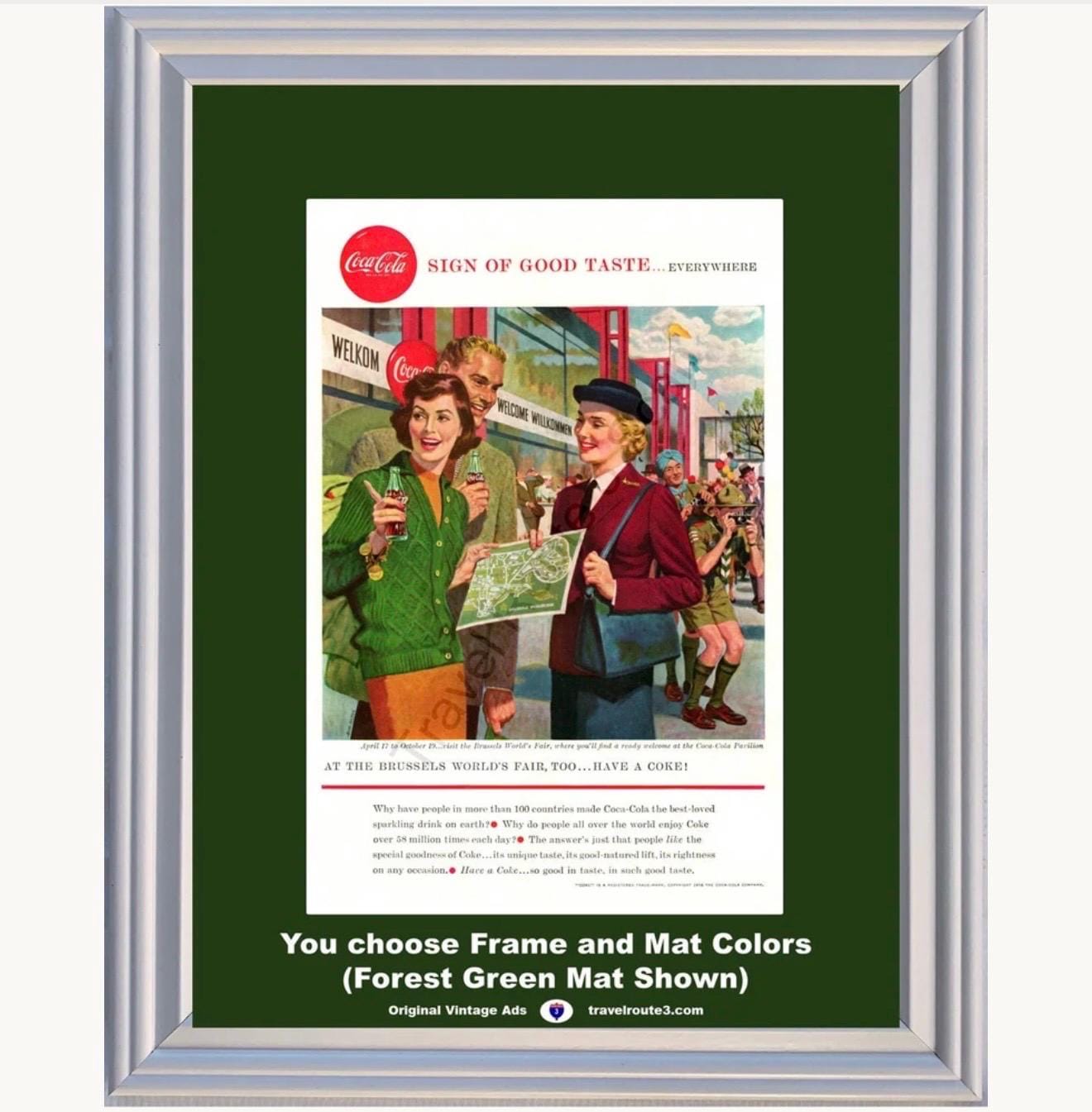 1958 Coca-cola Brussels Worlds Fair Framed ORIGINAL Vintage Ad