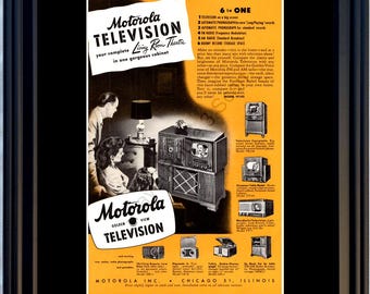 1948 Motorola televisie tv vintage advertentie woonkamer theater halverwege de eeuw 48 *Keuze kleuren lijstframe*