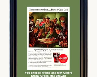 1943 WWII Coca Cola Framed ORIGINAL Vintage Ad - Chinese Wall