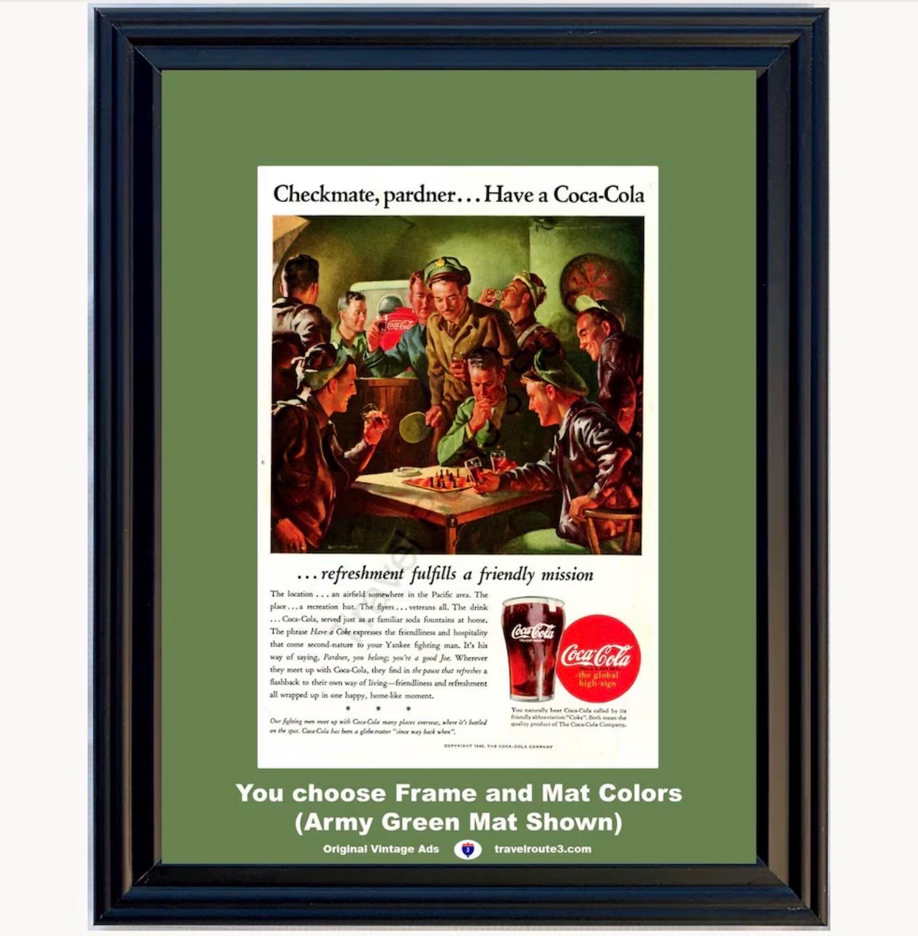 1943 WWII Coca Cola Framed ORIGINAL Vintage Ad - Chinese Wall