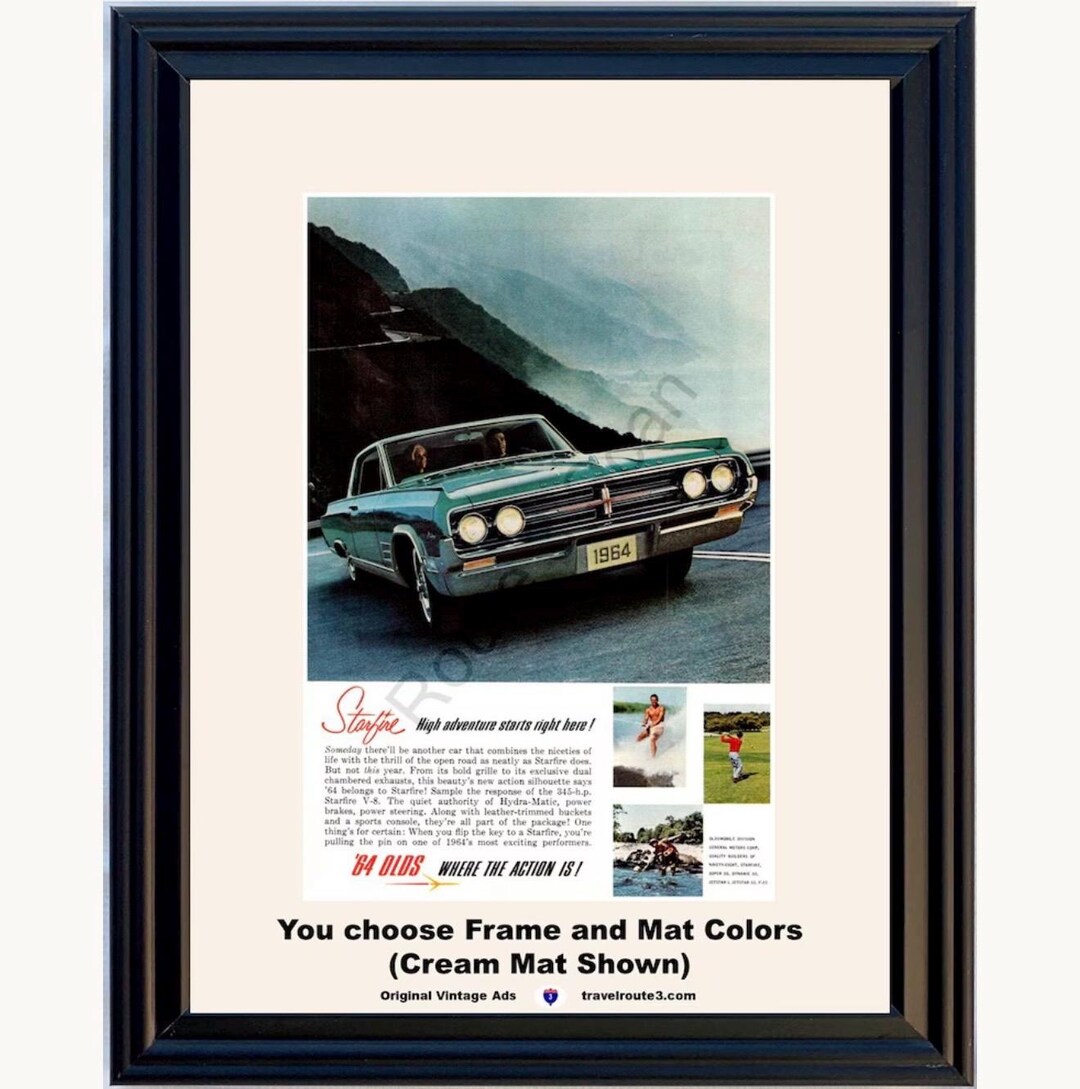 1964 Oldsmobile Starfire Framed ORIGINAL Vintage Ad - 64 Olds on