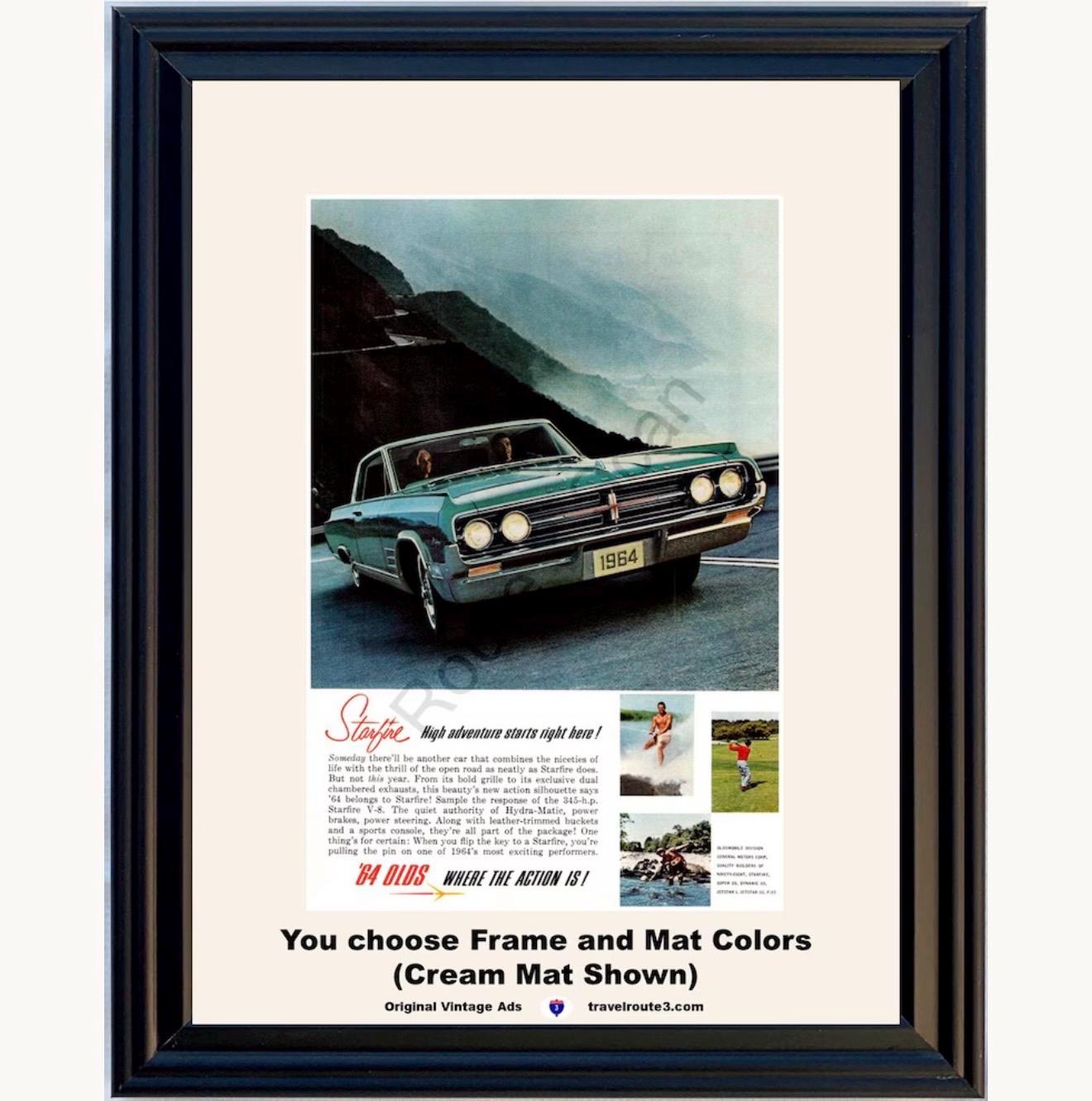 1964 Oldsmobile Starfire Framed ORIGINAL Vintage Ad - 64 Olds on
