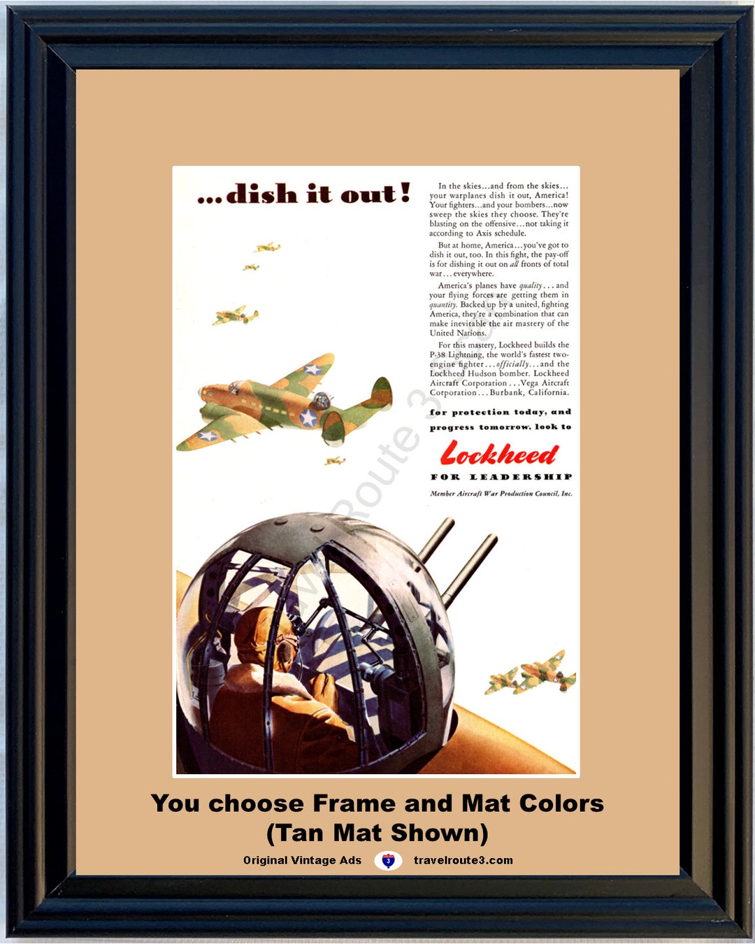 1942 WWII WW2 Lockheed P-38 Lightning Fighter Vintage Print Ad P38 Dish ...