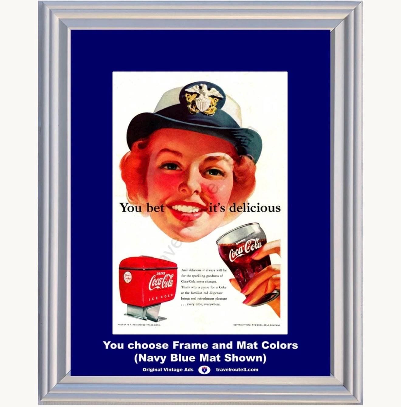 1952 Coca Cola Navy Woman Framed ORIGINAL Vintage Ad - Have a Coke