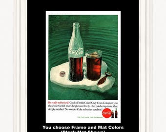 Coca-Cola AZUL BY MOUSSY ポスター パネル 1960 Coca Cola Cool off Framed ORIGINAL Vintage Ad - Coke Pause