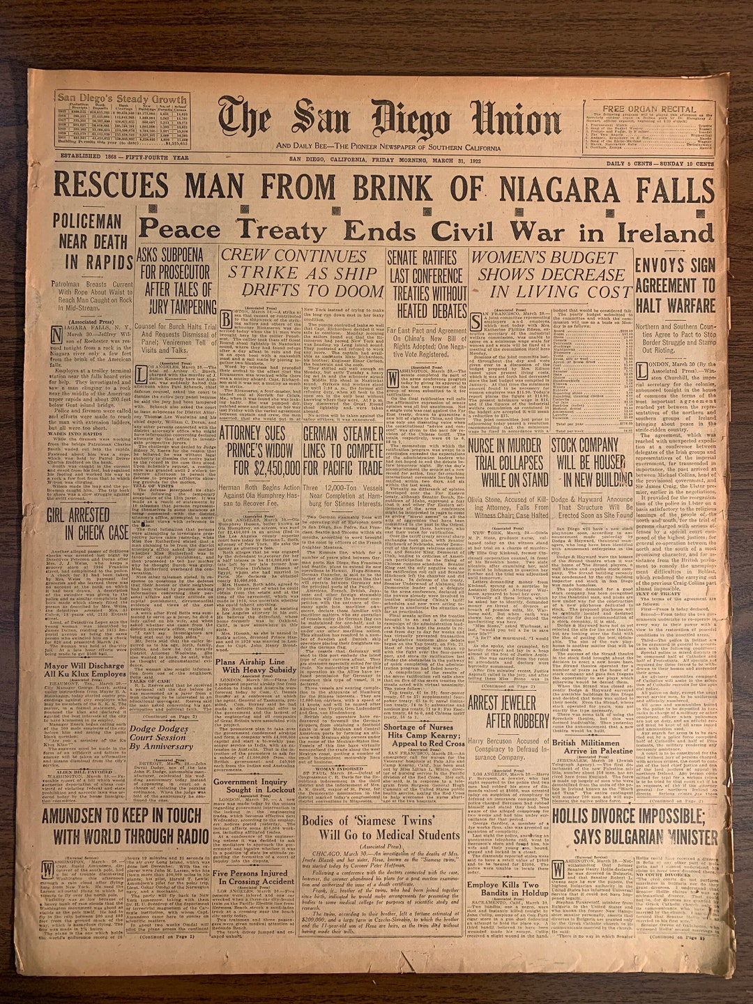 March 31st 31 1922 100 Year Old Newspaper Vintage Advertisements