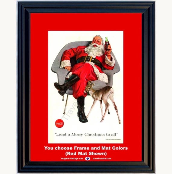 1956 Coca Cola Christmas Santa Framed ORIGINAL Vintage Ad - Coke