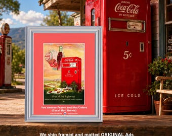 1950 Coca Cola Machine Framed ORIGINAL Vintage Ad- Highways Have a
