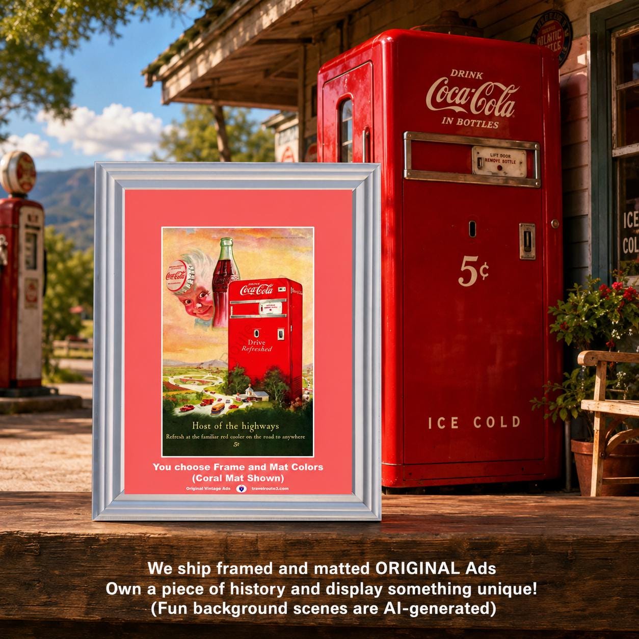 1950 Coca Cola Machine Framed ORIGINAL Vintage Ad- Highways Have a