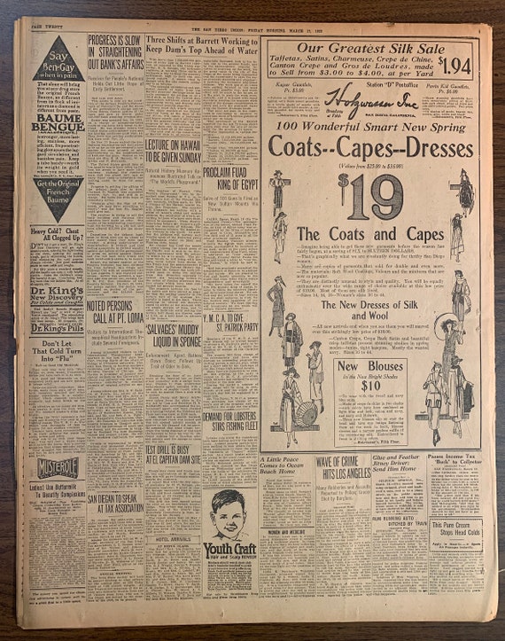 March 17th 17 1922 100 Year Old Newspaper Vintage Advertisements